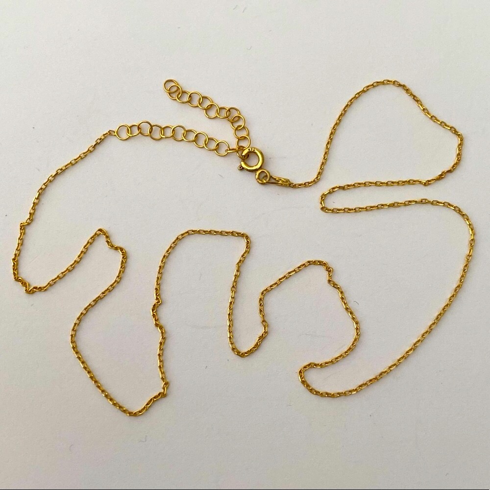 925 silver 1mm thick yellow gold chain 18+2 inches